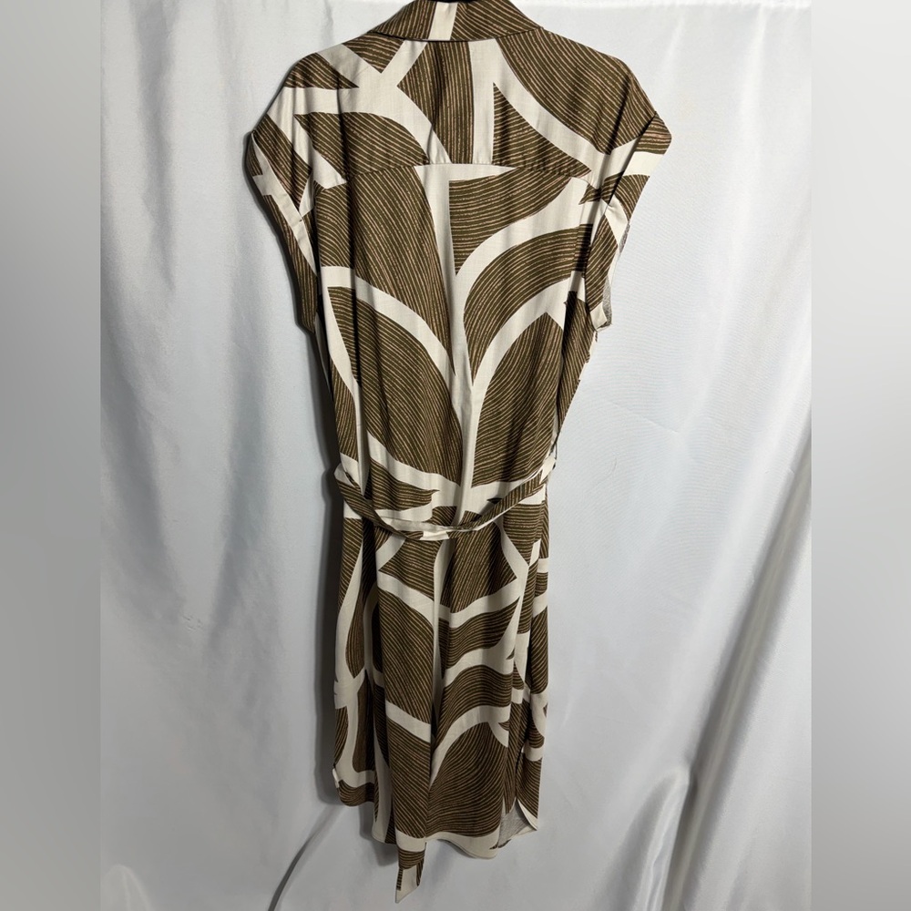 Worthington Tencel Lyocell Abstract Brown White Belted Button Front Dress XXL - Picture 5 of 9